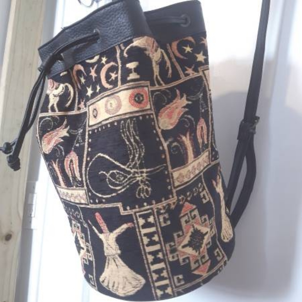 Turkish Celestial Moon design Kilim Backpack Bucket Bag